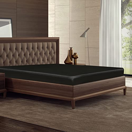 HommxJF Silk Satin Black Full Fitted Sheet, Deep Pocket Fitted Sheet Only, Breathable, Non- Fading, Fully Elasticized Bed Sheets Sold Separately HommxJF