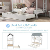Merax Twin Over Twin Bunk Bed with Trundle,Roof and Windows,House-Shaped Wood Bunk Bed for with Built-in Ladder and Guardrail for Girls,Boys,White+Grey Merax