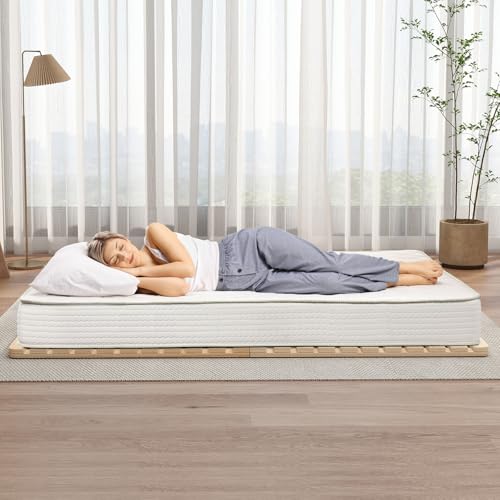 DoCred Solid Pine Wood Foldable Slatted Bed, Japanese Floor Bed Frame Moisture-Proof, Beds Plate for Japanese Floor Futon Mattress, Guest Tatami Mat, Floor Sleep Bedding, Queen DoCred