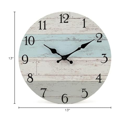 14 Inch Wooden Decorative Round Wall Clock Rustic Country Tuscan Style Wooden Home Decor Round Wall Clock for Living Room Home Pool Patio - WoodArtSupply