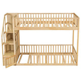 Merax Twin Over Twin Floor Bunk Bed with Storage Ladder and Guardrails, Wood Twin Bunk Bed for Kids Teens Adult, Natural Merax