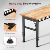Antifir 48'' Adjustable Workbench with Power Outlets, Rubber Wood Top Heavy Duty 2000 LBS Load Capacity Workstation for Garage, Workshop, Commercial,Office,Home Antifir