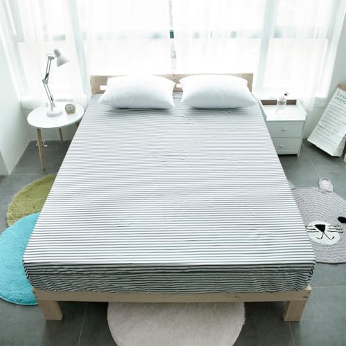 VM VOUGEMARKET Blue Striped Fitted Sheet Twin with 15" Deep Pocket (Without Pillowcases),100% Cotton Single Fitted Bottom Sheet Soft& Breathable-Twin,Stripe VM VOUGEMARKET