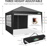 COBIZI 10x10 Pop Up Canopy Tent with 4 Sidewalls Party Tents Waterproof UPF 50+ Commercial Instant Outdoor Events Tent for Parties Markets Backyard, Ropes（10 x 10 ft Black COBIZI
