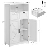 WEENFON Vintage White Floor Cabinet with Barn Doors, 2 Drawers, and Adjustable Shelf for Versatile Home Storage WEENFON