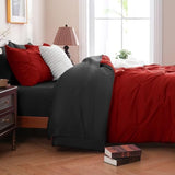 DOWNCOOL 7 Pieces Red and Black King Size Comforter Set, Pintuck Pinch Pleat Bed in a Bag, Soft Microfiber All Season Bedding Set for Bedroom with Sheets, Pillowcases & Shams DOWNCOOL