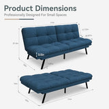 AMICLIBER Futon Sofa Bed Convertible Couch, Blue Linen Sofa Bed with Memory Foam, Adjustable Backrest & Armrests, Multifunctional Small Loveseat Sleeper Sofa for Living Room, Apartment, Office AMICLIBER