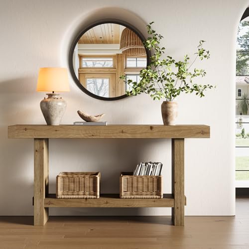 TRIBEWOOD 63-Inch Solid Wood Console Table, 2-Tier Narrow Farmhouse Entryway Table for Hallway, Entrance, Living Room, Behind The Couch,Brown TRIBEWOOD