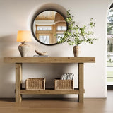 TRIBEWOOD 63-Inch Solid Wood Console Table, 2-Tier Narrow Farmhouse Entryway Table for Hallway, Entrance, Living Room, Behind The Couch,Brown TRIBEWOOD