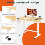 FitStand Pneumatic Standing Desk, 39.4" x 23.6" One-Piece Adjustable Height Home Office Desk, Rolling Computer Workstation with Hooks & Cup Holder,2 Rear-Mounted Hidden Casters, Maple FitStand