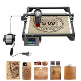 Longer RAY5 5W Laser Engraver with Air Pump, 3.5” Color Touch Screen, App Offline Control, DIY Engraver Tool for Metal/Glass/Wood Engraving Area 15.75"x15.75" Longer