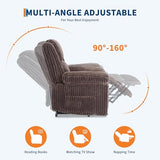 Garvee Corduroy Recliner Chair, Manual Recliner Sofa with Handle, Pillow Top Arms, Thick Padding, Side Pocket, 330Lbs Capacity, Adjustable Recliner for Living Room, Bedroom, Home Theater, Brown
