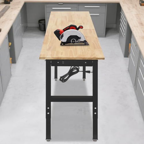 Adjustable Workbench, Heavy Duty Work Bench with Power Outlets and USB Ports, Wood Top Workstation Table, 2000 LBS Load Capacity Work Benches for Garage, Workshop, Office, Home Use (71.65x19.69in) Eapmic