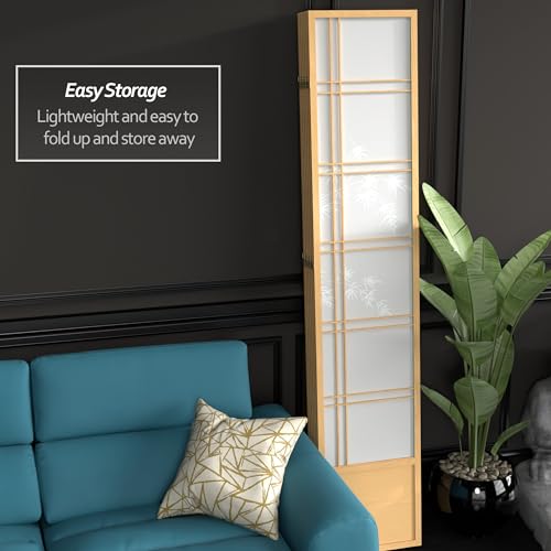 Red Lantern 7 ft. Tall Bamboo Tree Shoji Screen - Natural - 6 Panels Red Lantern