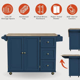 Homestyles Mobile Kitchen Island Cart with Wood Top and Dropleaf Breakfast Bar, Blue homestyles