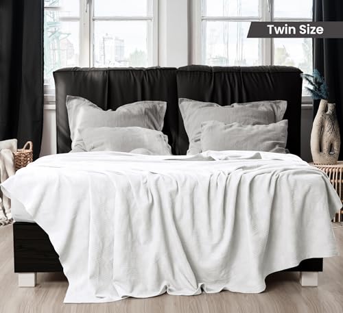 Utopia Bedding White 100% Cotton Blanket [Twin Size - 90x72 Inch] 350GSM Lightweight, Soft and Breathable Thermal Dorm Bed Blanket for All Seasons Utopia Bedding