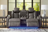 Signature Design by Ashley Fyne-Dyme Contemporary Power Reclining Loveseat with Console, USB Charging Ports and Adjustable Headrest, Gray Signature Design by Ashley