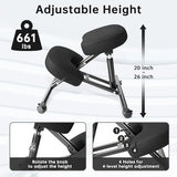 PU Leather Ergonomic Kneeling Chair, Adjustable Home and Office Stool with Thick Pads and Flexible Lockable Brake Wheels for Back Pain Relief(Black) DENGTELI