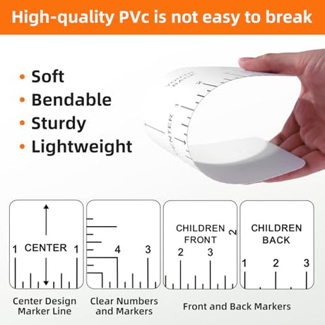 10 PCS T-Shirt Ruler Guide - Tshirt Measurement Tools for Children Youth Adult, V-Neck/Round PVC Rule Rulers Designs Heat Press Accessories for Vinyl Alignment, Heat Press MFJUNS