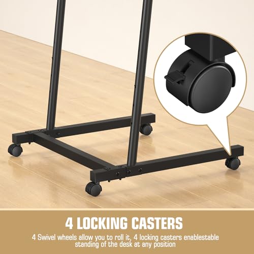 Eocnrhe Treadmill Desk, Mobile Small Standing Desk with Wheels for Walking Pad, Portable Table for Laptop, Rolling Table Adjustable Height, Bedside Table，Black Eocnrhe