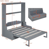 Merax Queen Size Murphy Bed Frame, Modern Wall Bed Can Be Folded into Cabinet, Chair with Cushion, Gray Merax