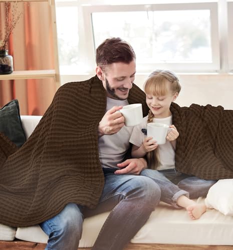 Utopia Bedding Brown 100% Cotton Waffle Blanket 300 GSM [King - 90x108 Inch] Soft Lightweight Breathable Bed Blanket for All Season Utopia Bedding