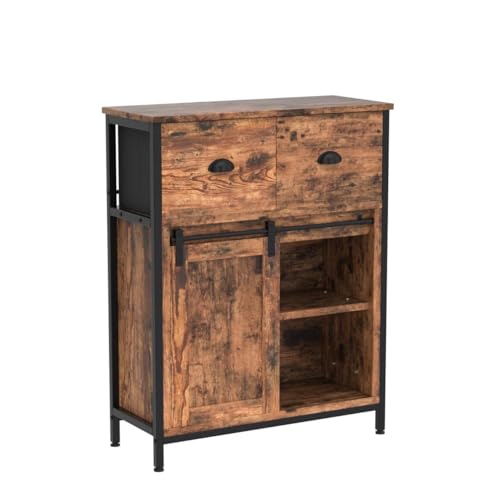 MAISON ARTS Industrial Coffee Bar Cabinet - Sideboard Buffet with 2 Drawers&Sliding Barn Door, Storage Cabinet for Kitchen Dining Room Living Room - WoodArtSupply