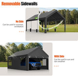 JAMFLY Carport, 12x20 ft Heavy Duty Carport with Roll-up Windows, Portable Garage with Removable Sidewalls & Doors, Car Canopy with Sandbags and All-Season Tarp for Car Boat Truck Motorcycle, Grey JAMFLY
