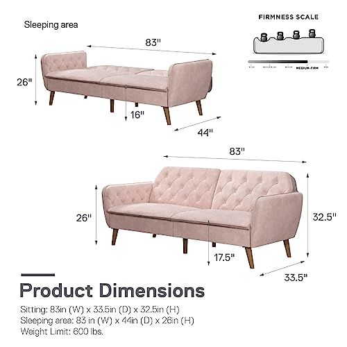 Novogratz Tallulah Memory Foam Futon, Convertible Couch, Pink Velvet Novogratz