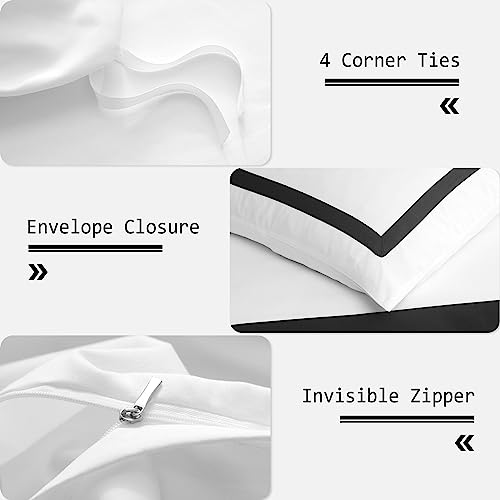 OSVINO King Duvet Cover Set-Hotel Luxury Black White Geometric Line Pattern Microfiber Bedding, 3 Pieces with Pillowcase, Soft Breathable with Zipper Closure Wrinkle Resistant, Comforter Not Included OSVINO