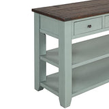 Knocbel Wood Console Table with 3 Drawers and 2 Shelves, Vintage Sofa Tables with Solid Pine Frame and 4 Legs for Entryway Hallway Living Room, 48.82" W x 15.75" D x 30" H, Retro Blue&Brown Top Knocbel