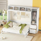 Virubi Queen Horizontal Murphy Bed with Storage Wardrobe Closet,2 Drawer,4 Storage Shelves,Wood Folding Murphy Wall Bed Cabinet for Adult (Grey,Queen) Virubi