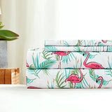 Twin Bed Sheets Set 3PC - Soft Cooling 1800 Thread Count Microfiber Flamingo Plants Boho Printed Sheet, 8 - 17 Inch Deep Pocket Hypoallergenic, Wrinkle Free, Machine Washable Patterned Single Bedding KACEMOO