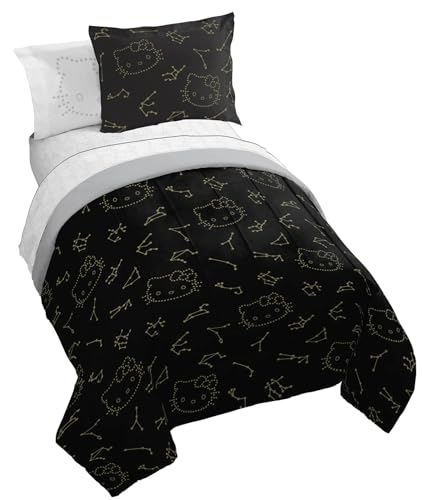 Jay Franco Hello Kitty Stars Full Comforter Set - 7 Piece Bedding Includes Sheet Set & Pillow Covers - Super Soft Zodiac Black & Gold Bedding Jay Franco