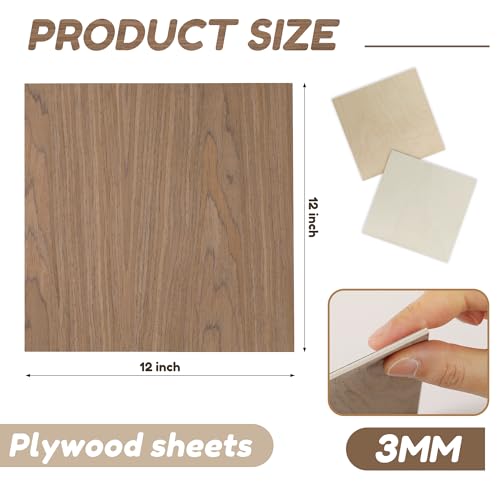 6 Pack Walnut Wood Sheets, 12 x 12 x 1/8 Inch Basswood + Walnut + Birch, Wood for Laser Cutting and Engraving, 3mm Plywood for Laser Cutting, Wood for Crafts, Laser Engraving Blanks, Unfinished Wood lilLittle