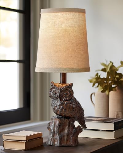 G-SAFAVA 14.25" Table Lamp: Farmhouse Resin Small Single Lamp with Brown Owl Shape for Living Room Retro Bedside Lamps for Bedroom Rustic Nightstand Lamp(Brown) G-SAFAVA