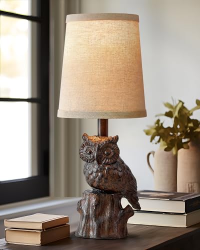 G-SAFAVA 14.25" Table Lamp: Farmhouse Resin Small Single Lamp with Brown Owl Shape for Living Room Retro Bedside Lamps for Bedroom Rustic Nightstand Lamp(Brown) - WoodArtSupply