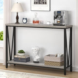 FOLUBAN Industrial Sofa Console Table, Rustic Wood and Metal Entryway Hallway Table for Living Room Entrance, 43.3 Inch Light Grey FOLUBAN