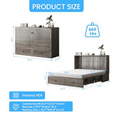 Mjkone Queen Murphy Bed Cabinet with Folding Mattress, Chest Cabinets Wall Beds with Storage Drawer and Built in Sockets & USB Ports, Sleeping Arrangement for Multipurpose Guest Room Home Office, Grey Mjkone