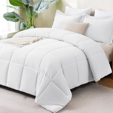 CozyLux Full Size Comforter Sets - White Comforter Full Size, 3 Pieces Box Stitched Bed Set for All Seasons, Soft Lightweight Bedding Sets with 1 Down Alternative Comforter and 2 Pillow Shams CozyLux