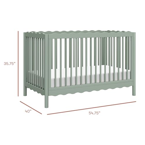 babyletto Swell 4-in-1 Convertible Crib with Toddler Bed Conversion Kit in Light Sage, Greenguard Gold Certified