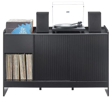 Crosley Furniture Arden Mid Century Record Storage Console Turntable Stand, Vinyl Storage Up to 315 Records, Black Crosley Furniture