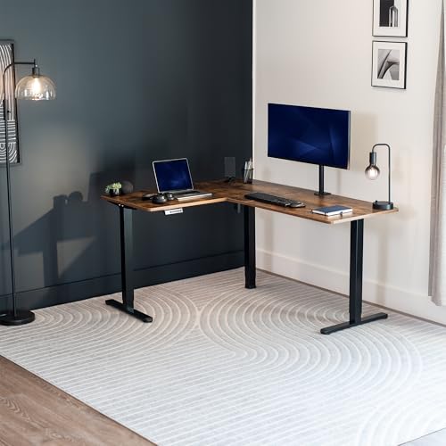 VIVO Space Efficient Electric Single Motor Height Adjustable 3-Leg Corner Standing Desk Frame, Holds up to 225 lbs, Sit Stand L-Shaped Motorized Legs Only, Black, DESK-E347B VIVO