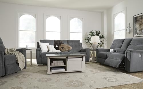 Signature Design by Ashley Barnsana Minimalist Power Reclining Loveseat with Console and USB Charging Ports, Gray Signature Design by Ashley