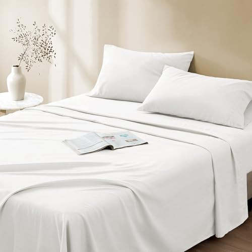 Comfort Spaces 100% Cotton Sheet Set Breathable, Lightweight, Soft with 12" Elastic Pocket Fits up to 14" Mattress, All Season Cozy Bedding, Matching Pillow Case, Twin White 3 Piece Comfort Spaces