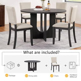 JIJIWANG 47.3" Round Dining Set with 4 Upholstered Dining Chairs, Modern Dining Table Set for 4, 5-Piece Round Dining Table Set for Living Room, Kitchen, Antique Black & Beige JIJIWANG