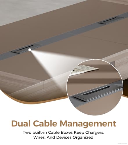 Anzhap 12FT Conference Table, Large Rectangular Seminar Meeting Table with 1.61" Thickened Tabletop, Rectangle Grommet & Heavy Duty Legs for Office Meeting (142" L * 51" W * 29" H) Anzhap