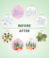 Irosiy 4 Pack Embroidery Kit for Beginners - 4 Cute Plant Pot Patterns, All-Inclusive Starter Set with Pre-Printed Canvas, Hoops - Handmade Home Decor Gift for DIY Craft Lovers
