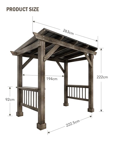 GarveeLife Wooden Grill Pergolas, 8.5 x 5.5ft Barbecue Pergolas Canopy with Insulated Sloping Steel Roof - Ideal for BBQ, Patio, Deck, and All-Weather Cooking in Your Outdoor Space