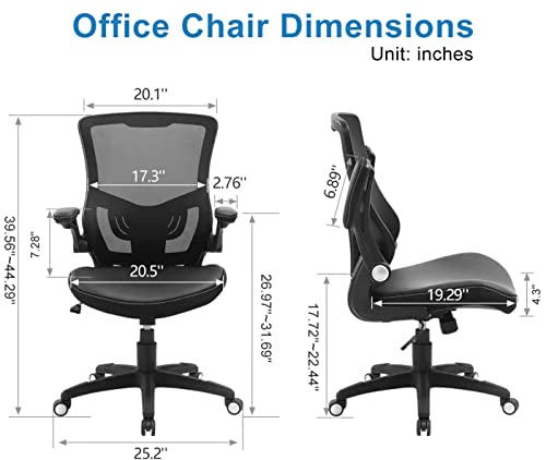 Office Chair Ergonomic Desk Chair, Computer PU Leather Home Office Chair, Swivel Mesh Back Adjustable Lumbar Support Flip-up Arms Executive Task Chair X XISHE